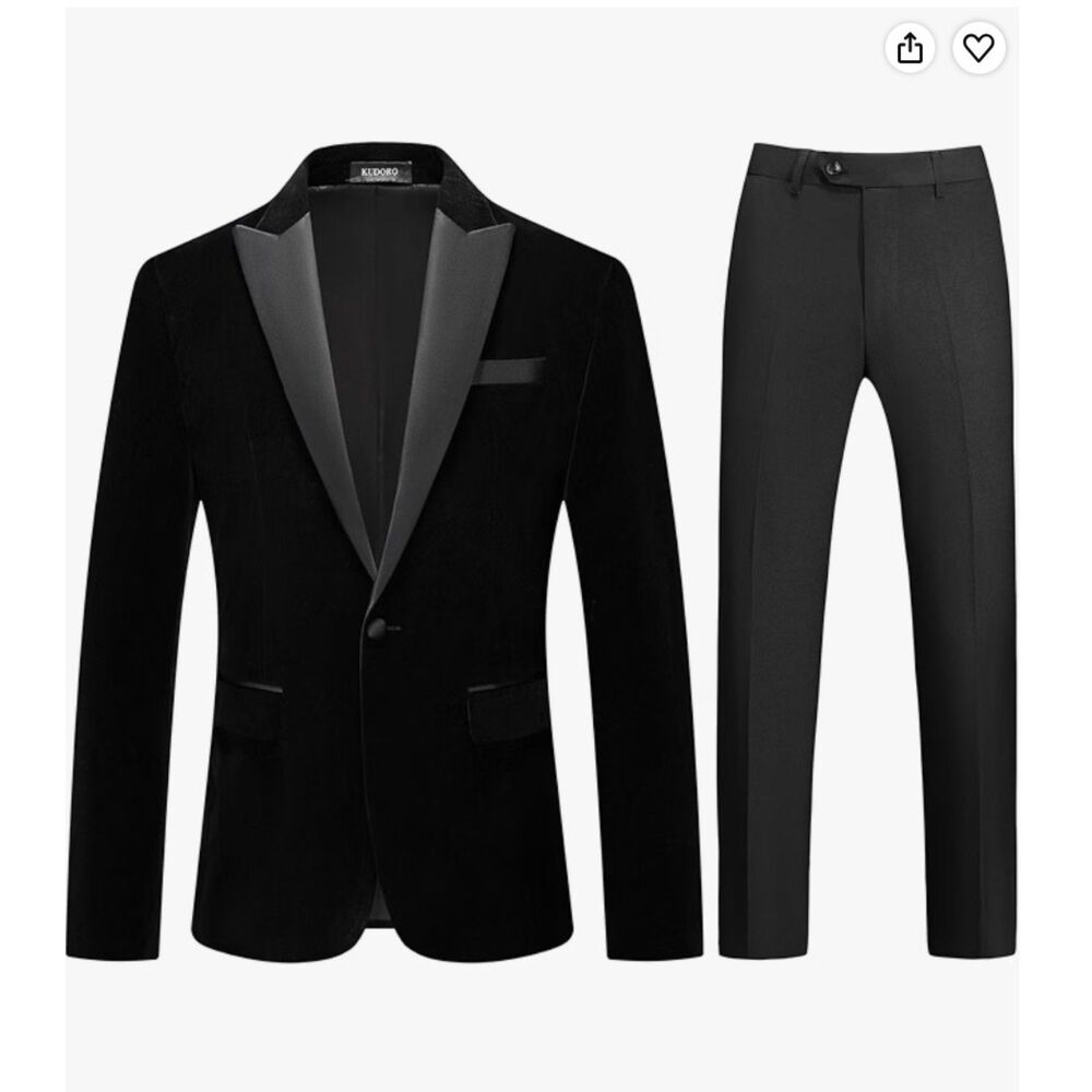 Men's Velvet Suits 2 Piece Slim Fit Tuxedo Blazer & Pants